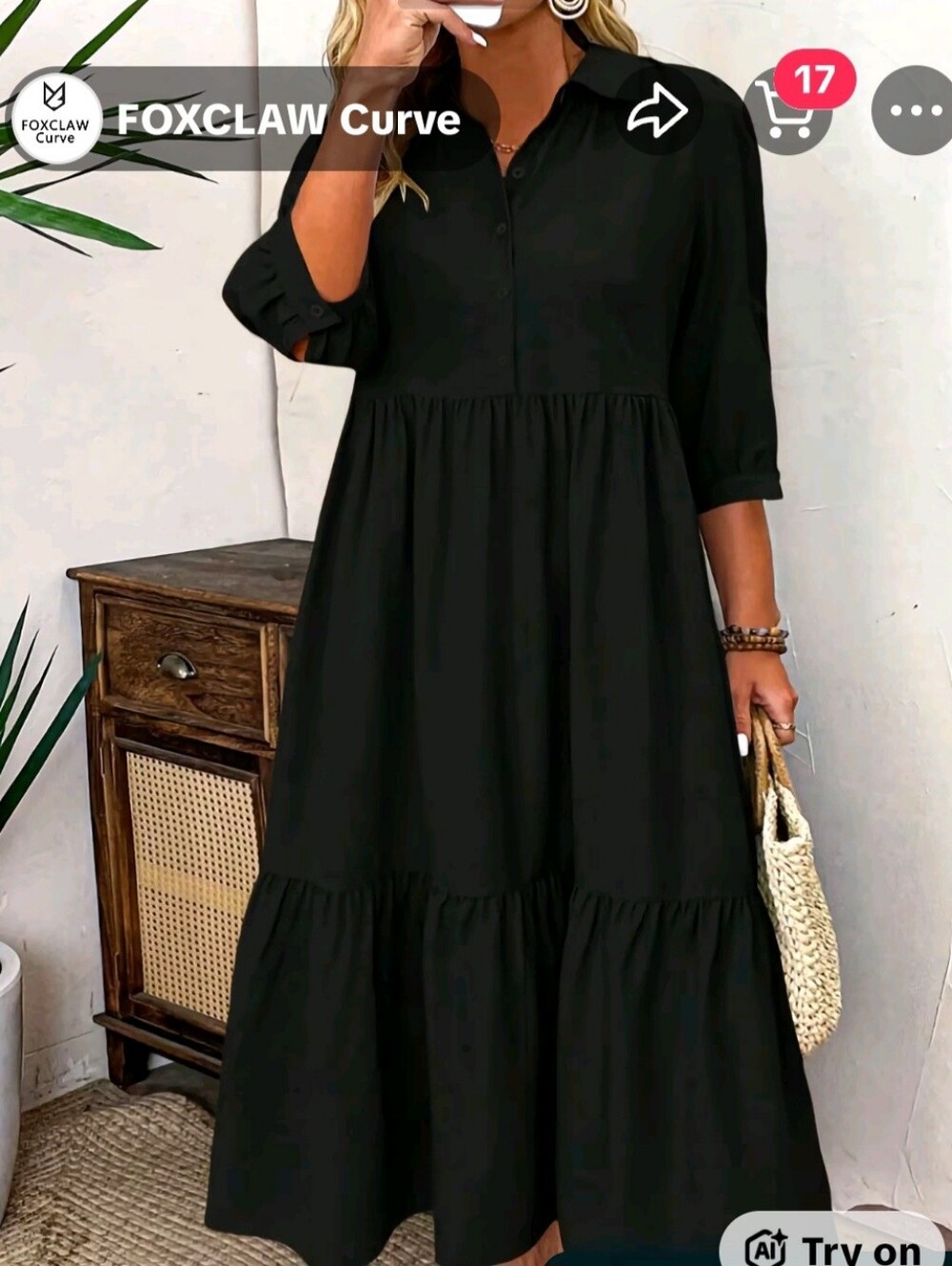 Curve Black Tiered Midi Dress